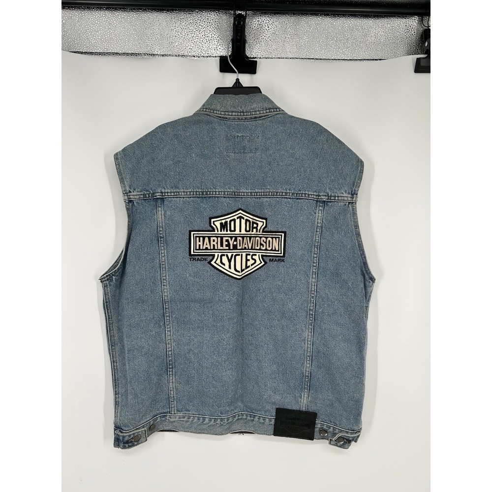 Harley Davidson Motorcycles Denim‎ Jean Vest Jacket Embroidered Mens Medium